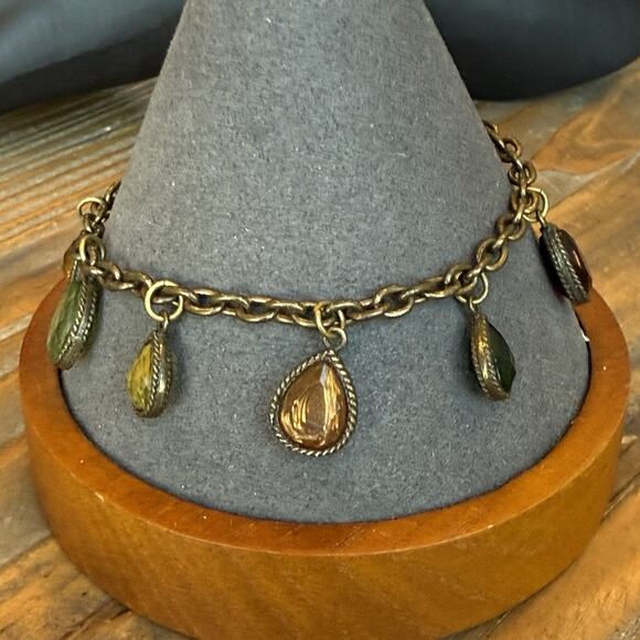 LAILA ROWE Antiqued Bronze Multicolor Small Teardrop Charm 7.5-8.5" Bracelet - Picture 4 of 9